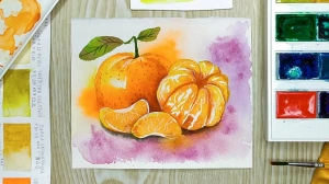 Вероника Жузлякова, 18 - Как нарисовать мандарины акварелью. Акварель для начинающих